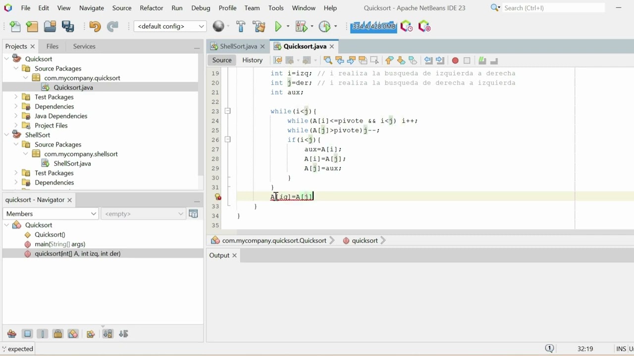Método de QuickSort en Java