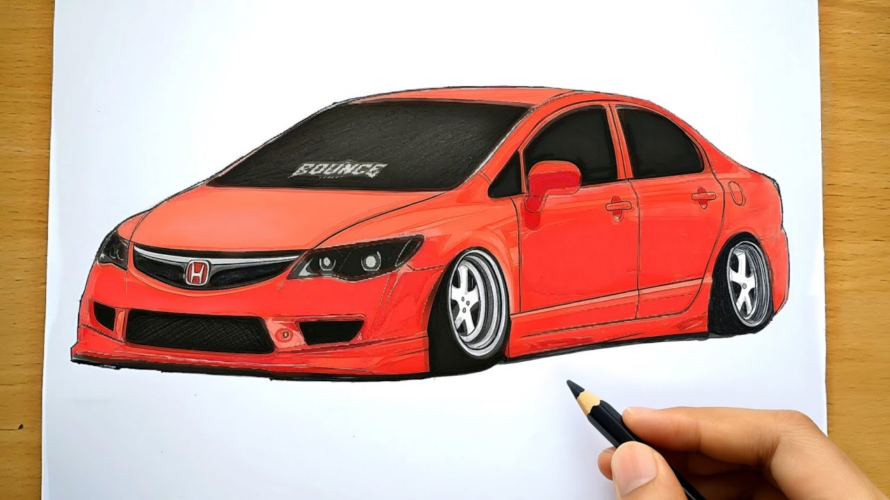 How To Draw a Honda Civic Car - EASILY !