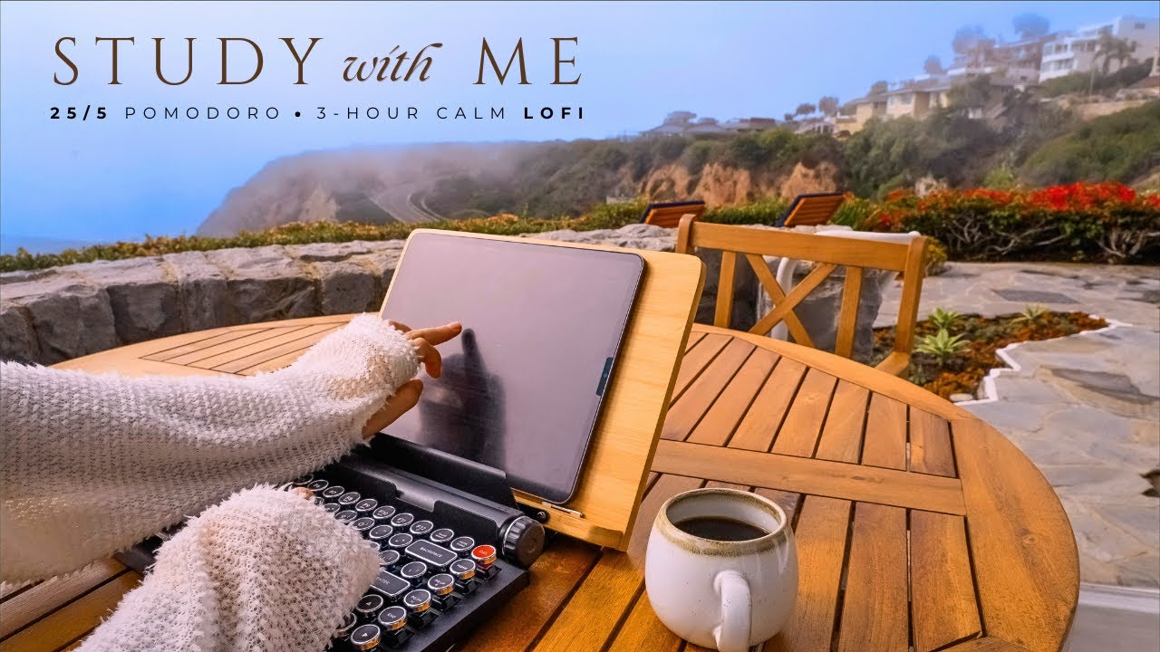 3-Hour Study With Me • Lofi Beats & Ocean Sounds 🌊 • Pomodoro 25-5 for Focus, Chill, & Productivity