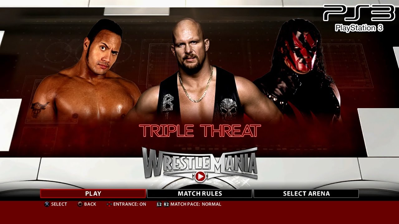 WWE 2K16 PS3 - Stone Cold Steve Austin VS The Rock '03 VS Kane '01 - Triple Threat [2K][mClassic]