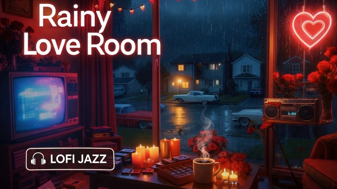 Rainy 80s Aesthetic Jazz Piano 🌧️ Neon & Candlelight Lofi Ambience for Focus