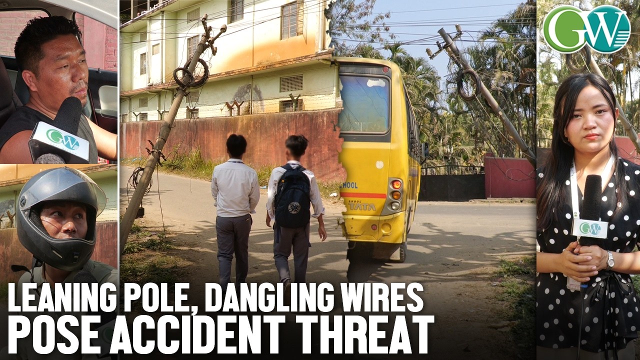 LEANING ELECTRIC POLE AT PADUMPUKHRI RAISES SAFETY CONCERN FOR RESIDENTS