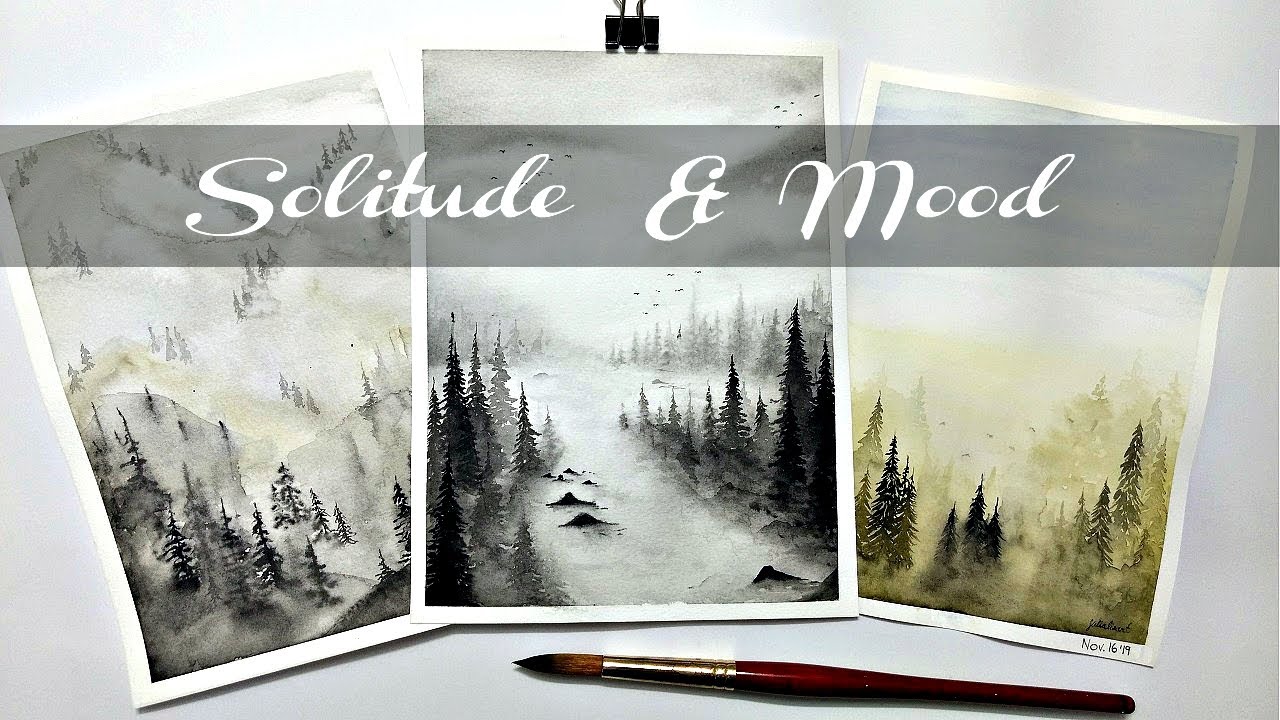 Step by step watercolor painting morning fog on lake | Watercolor MISTY LAKE tutorial easy