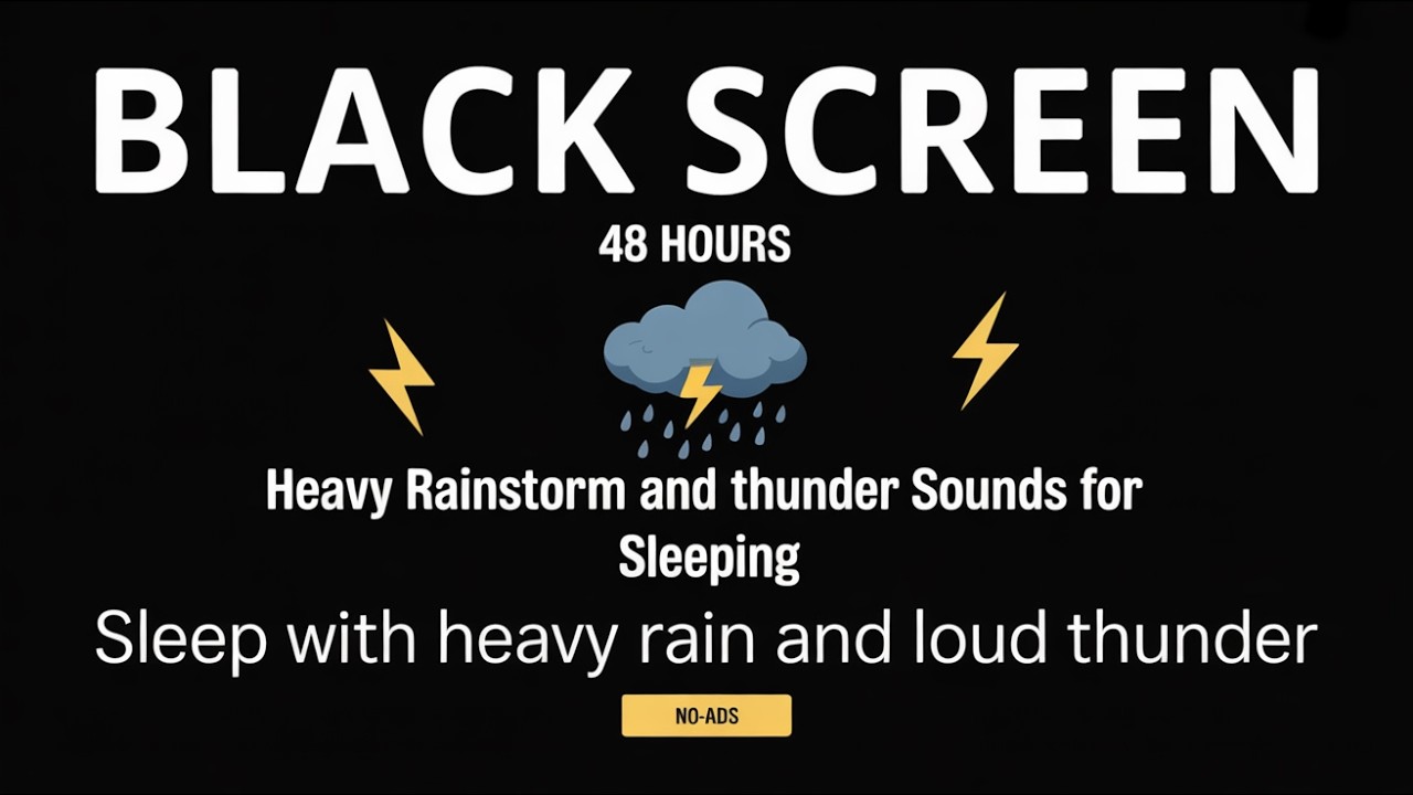 Thunderstorm Sounds with Heavy Rain for Sleeping Peacefully on Black Screen at Night 100