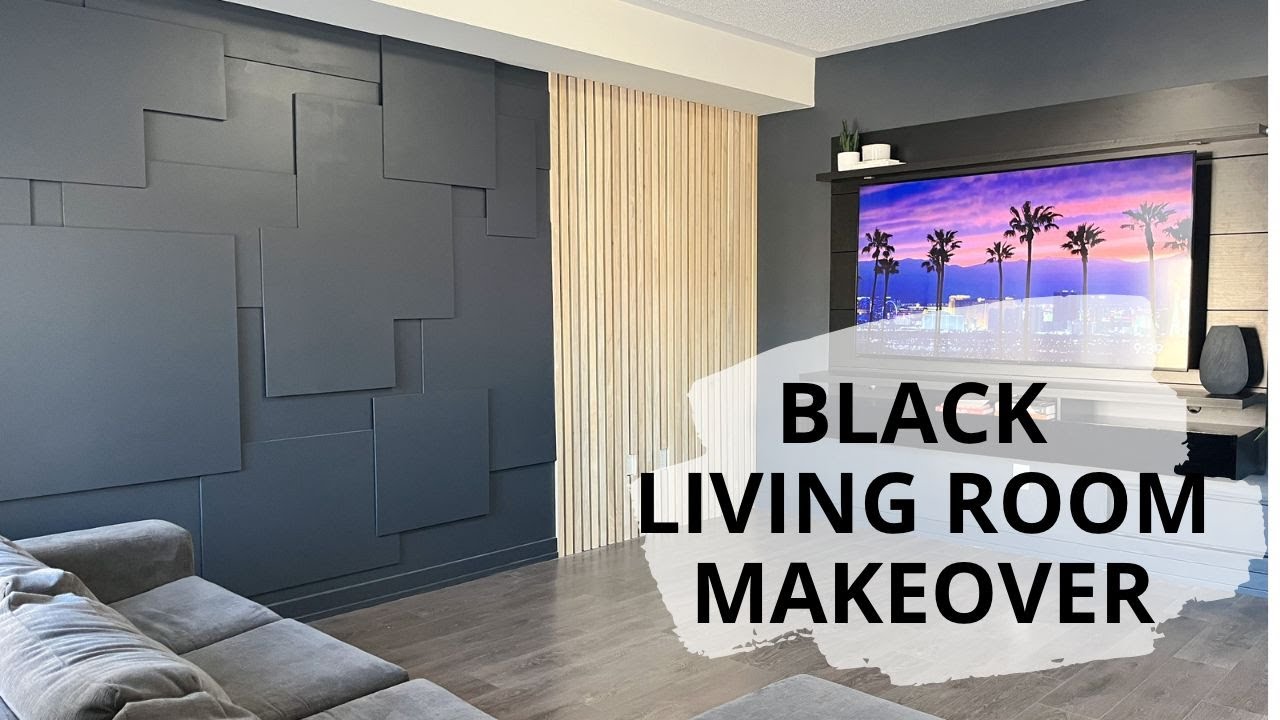 Black Living Room Makeover Part 2 + REVEAL!! | Geometric Accent wall