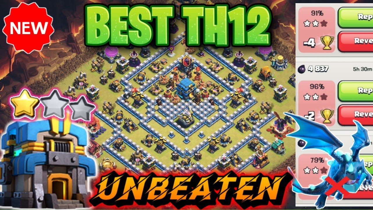 TOP-10 UNBEATEN TH12 WAR BASE WITH LINKS +  REPLAY || TH12 ANTI-AIR ATTACK || TH12 BASE 2025