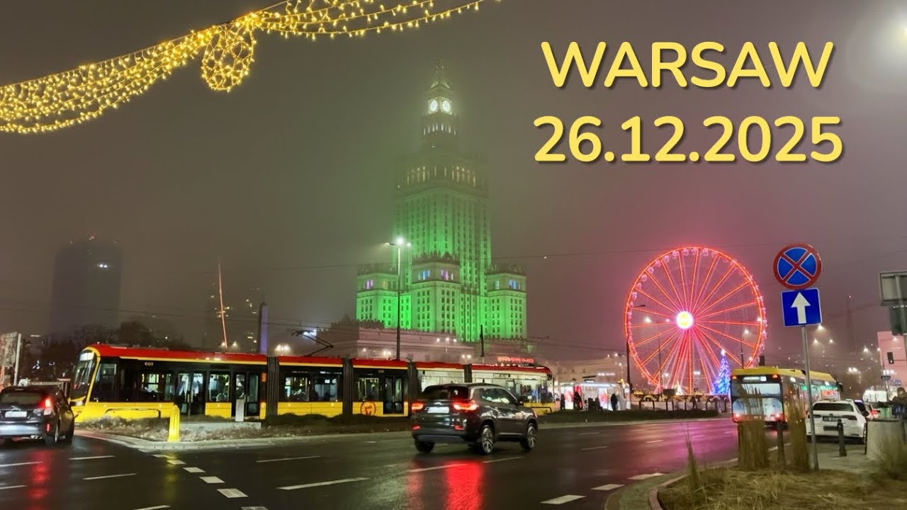 Atmospheric Warsaw Drive 4K: Foggy Christmas & Icy Streets | Poland | iPhone 15 plus