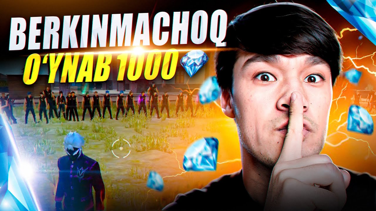 BERKINMACHOQ OYNAB 1000 ALMAZ YUTIB OLISHDI / FREE FIRE CHALLANGE #3 #freefire