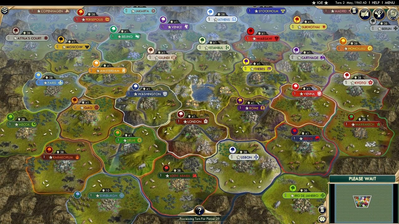 Civ 5 AI Only Timelapse: Chaos of Modern World