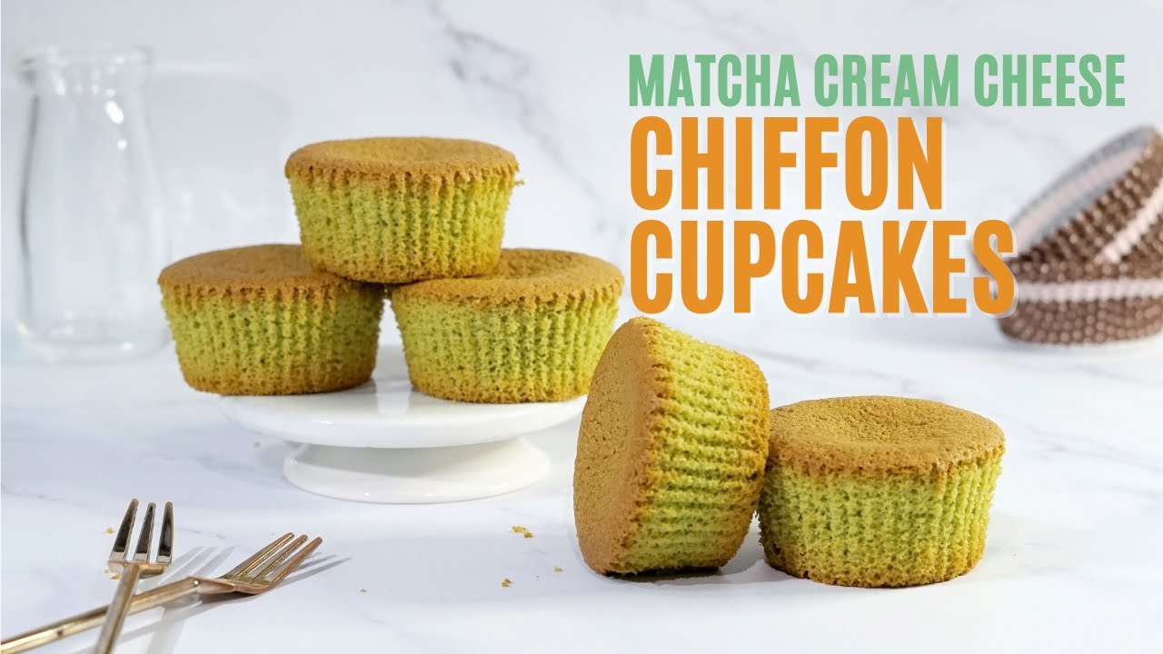 Soft and fluffy MATCHA CREAM CHEESE CHIFFON CUPCAKE | Fail proof recipe, no cracks [AMSR]