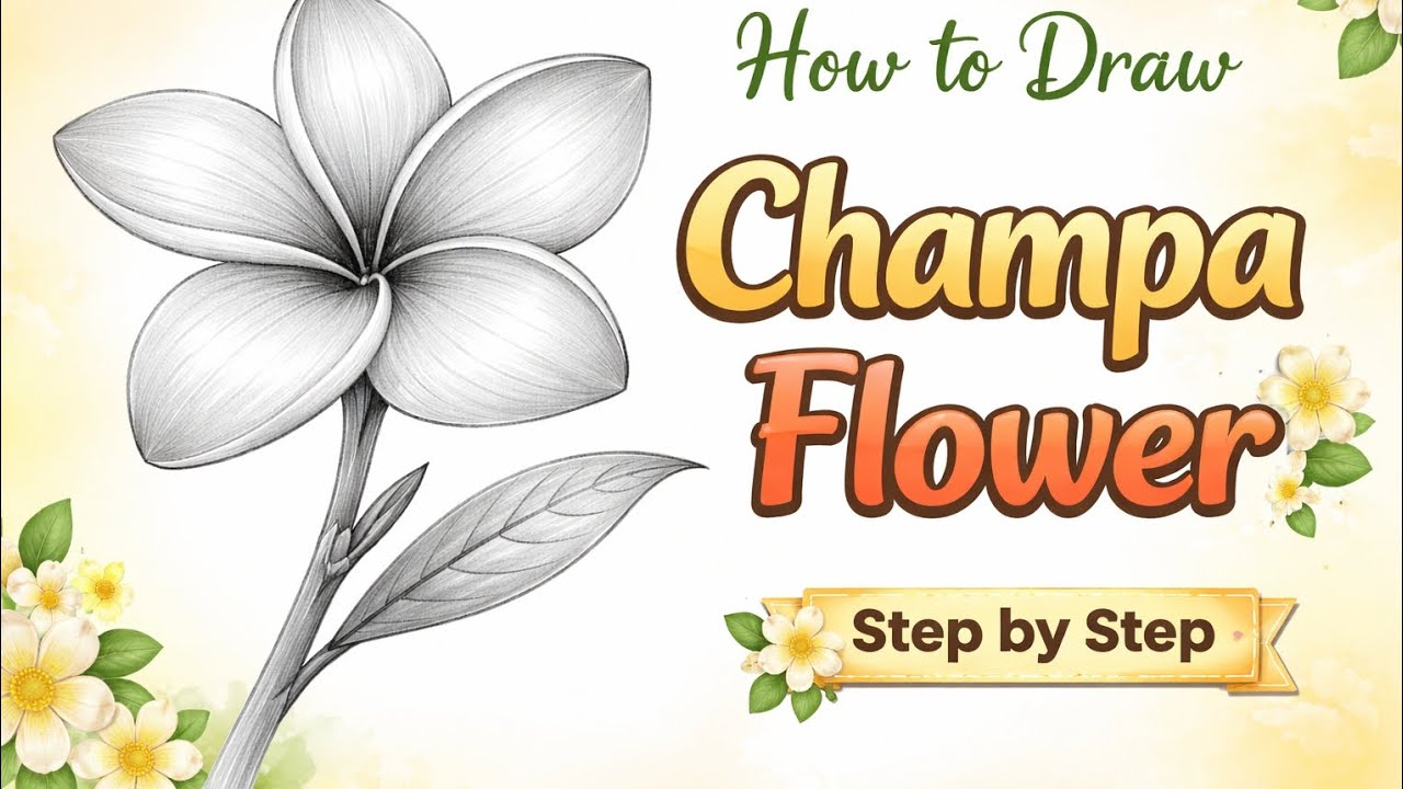 Champa Flower Drawing | Easy Pencil Sketch Step by Step