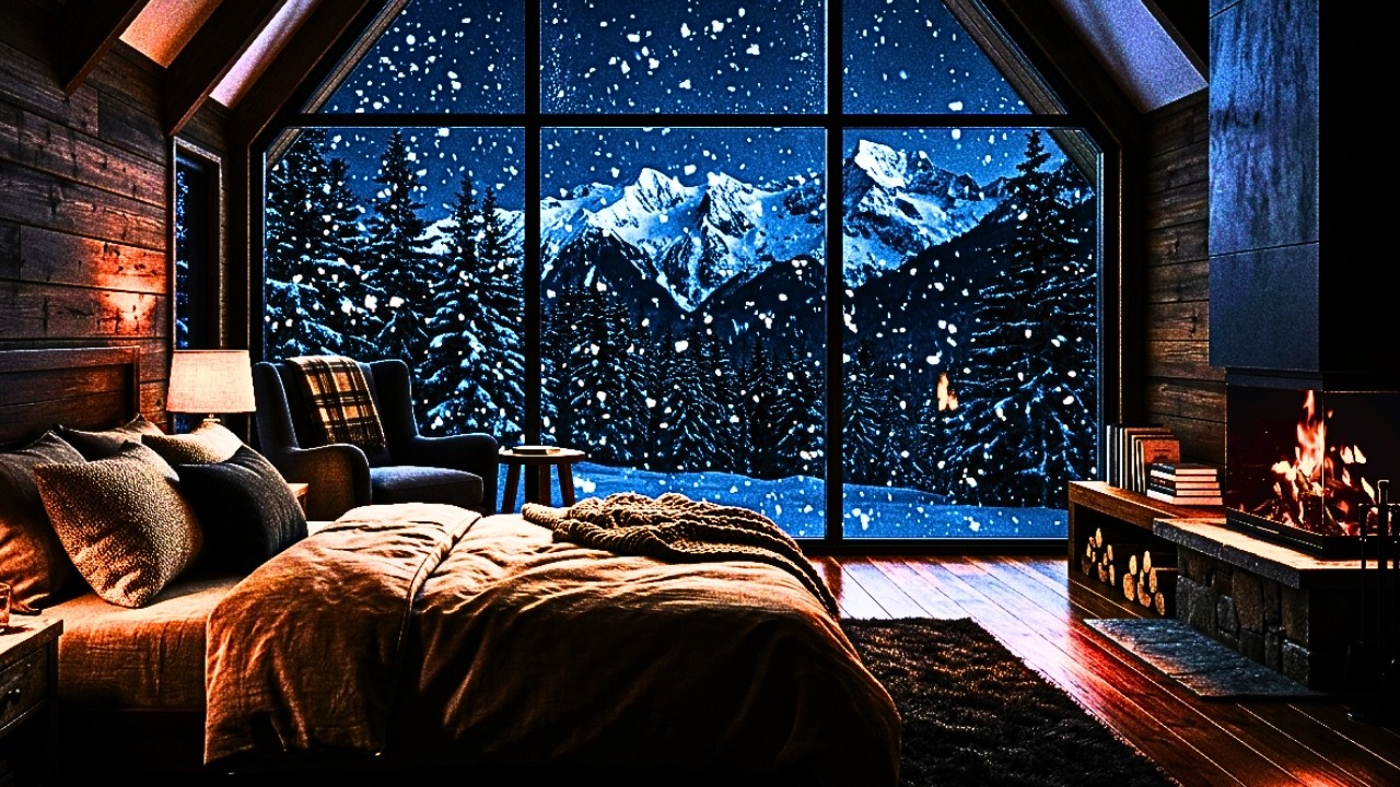 Cozy Library Ambience with Fireplace & Heavy Snowstorm ❄️ Dark Academia ASMR for Studying & Sleeping