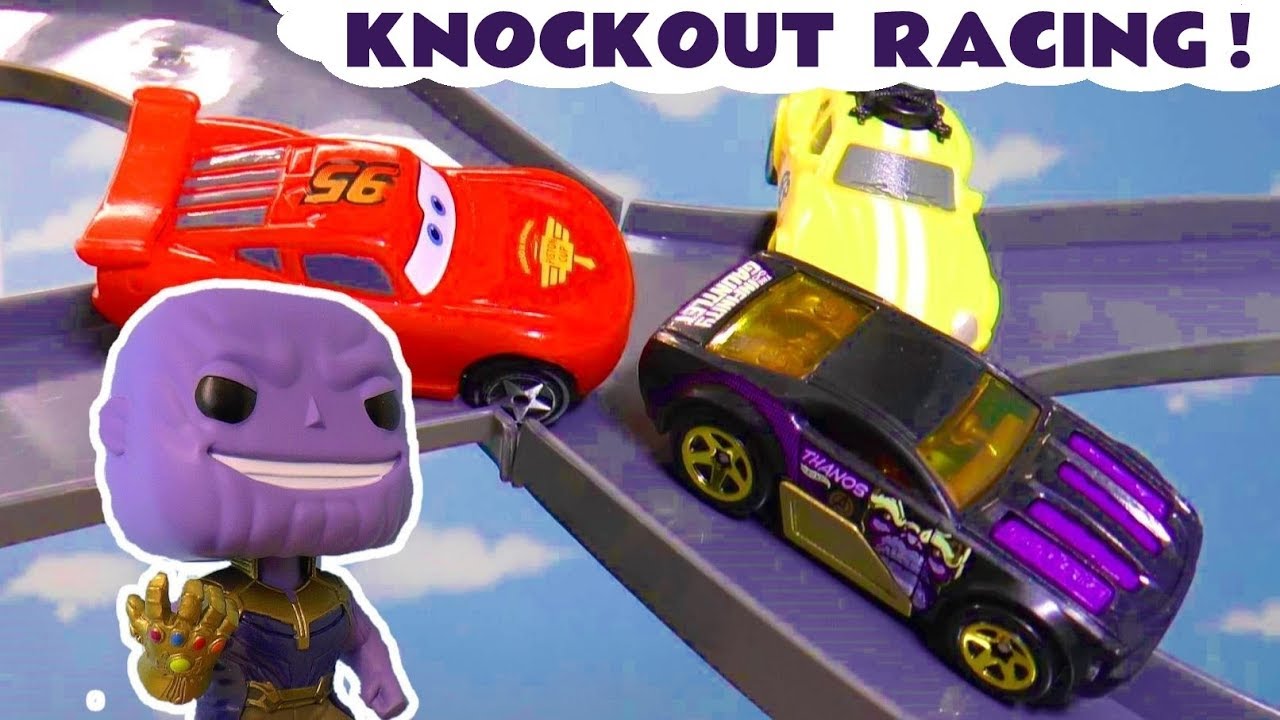 Toy Car Knockout Racing with The Funlings and Lightning McQueen