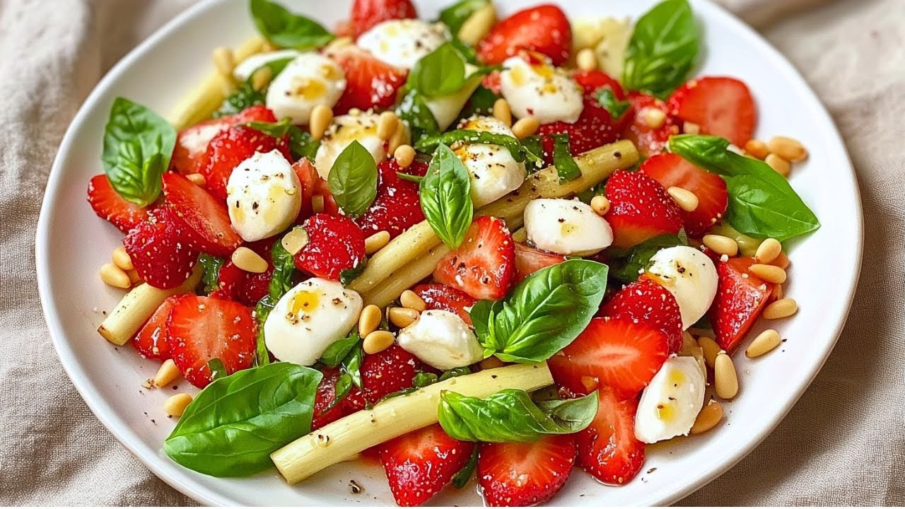 Viel zu schön, um zu essen: ein Spargelsalat mit Erdbeeren und Basilikum einfach zum Niederknien