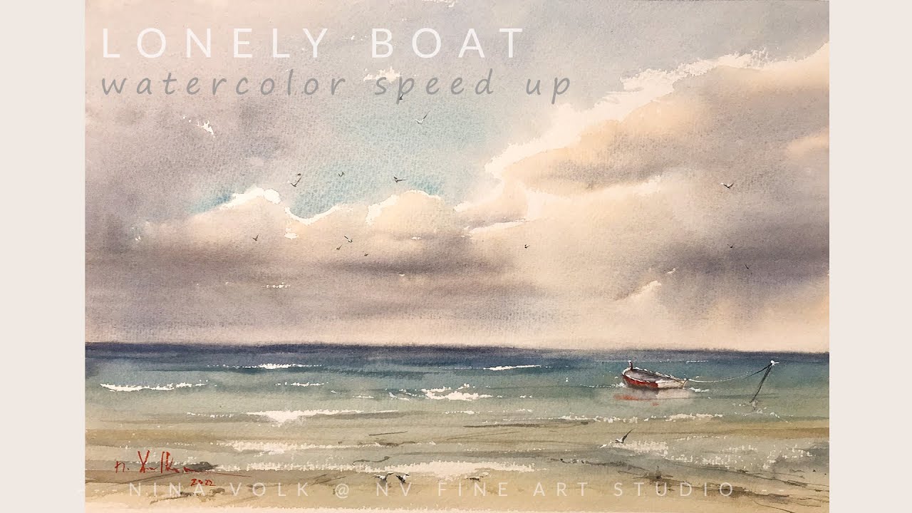 Watercolor Painting Seascape Demo Lonely Boat Lose Watercolor