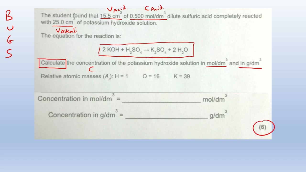 Concentration calculations – exam question example