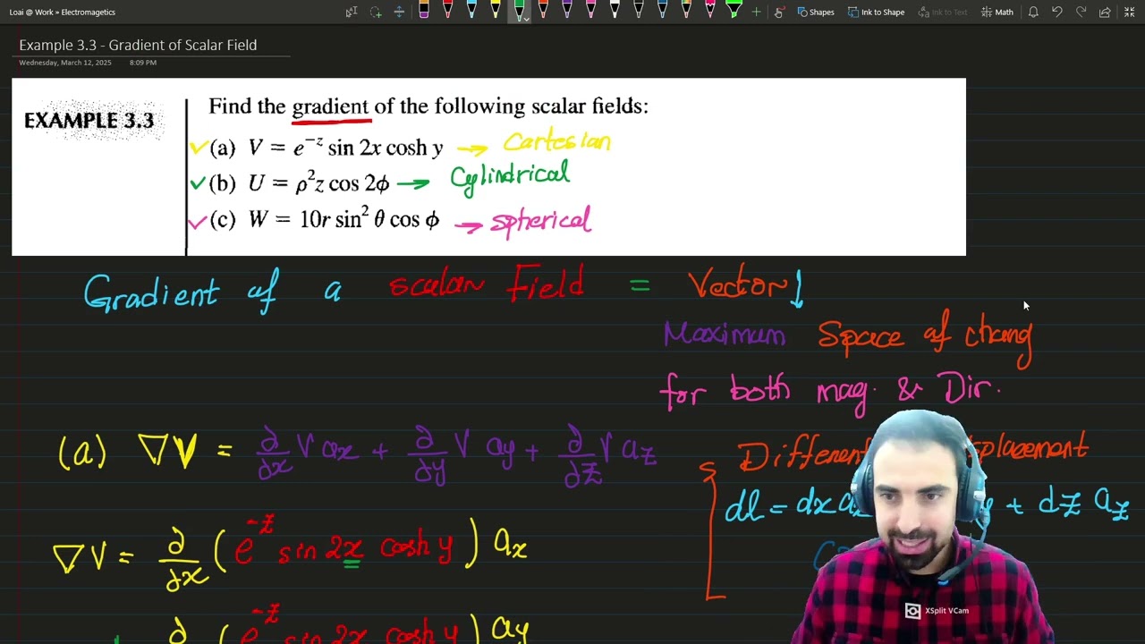 EM_3.5-Example 3.3-Gradient of a Scalar Fields in Cartesian, Cylindrical and Spherical Coordinates