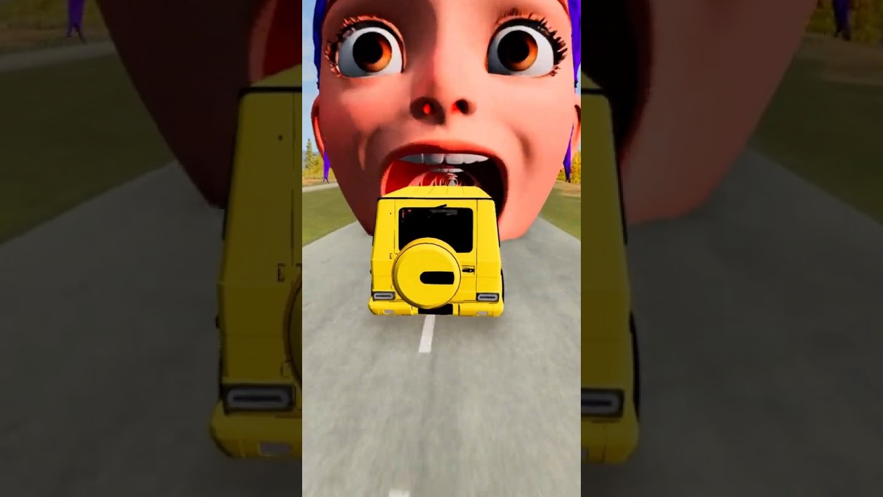 Big & Small Cars vs Giant Rumi Face Tunnel