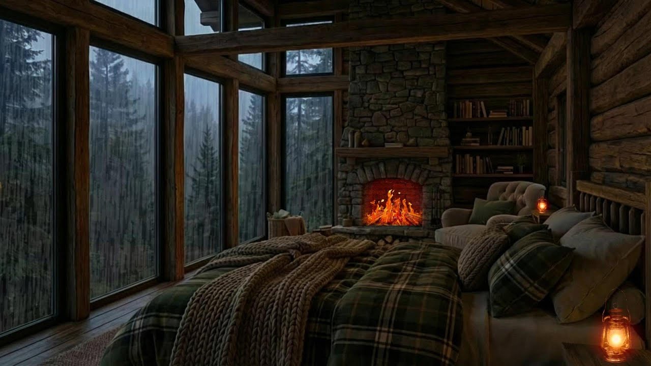Night in a Glass Cabin in the Rain | Deep Sleep & Cozy Ambience