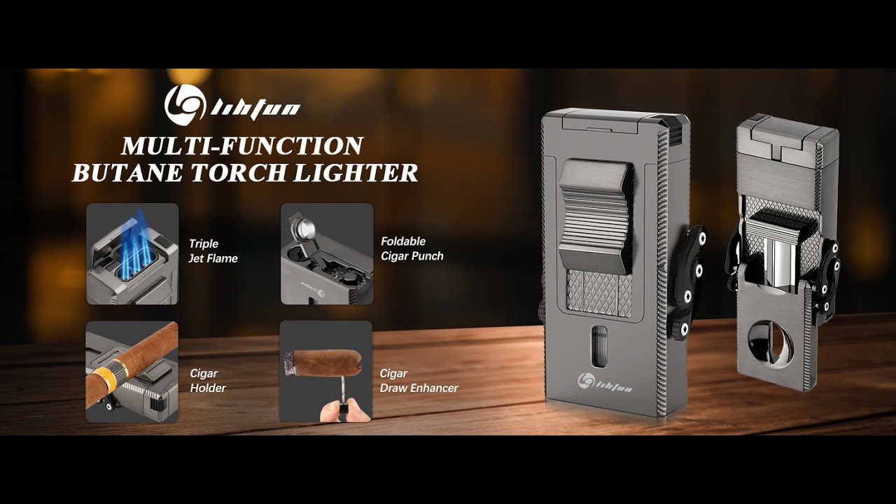 LIHTUN 3 Jet Flame Cigar Lighter with Slide-designed V Cutter