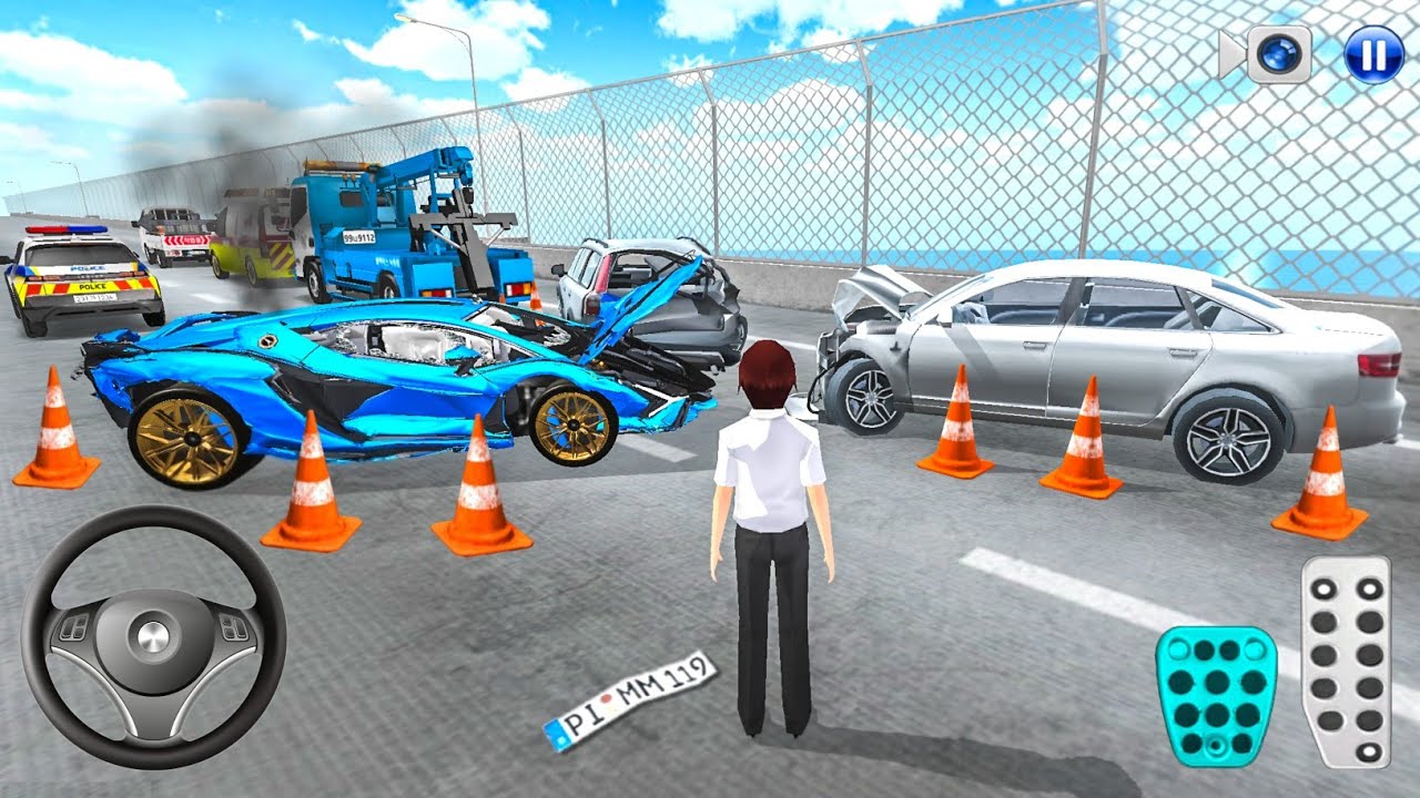 New Blue Car Crash On Eight Lane Highway - 3D Driving Class Police Car - Gameplay Android iOS -2025