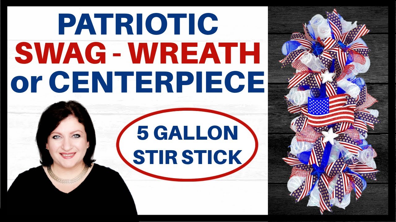 DOOR SWAG WREATH using STIR STICK | Patriotic DECO MESH Swag Wreath Garland Centerpiece DIY Tutorial
