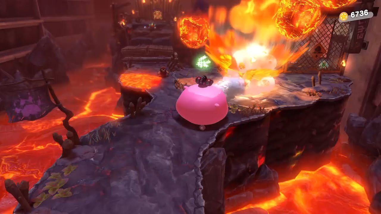 Kirby and the Forgotten Land - Use Water to Destroy 7 Falling Lava Balls