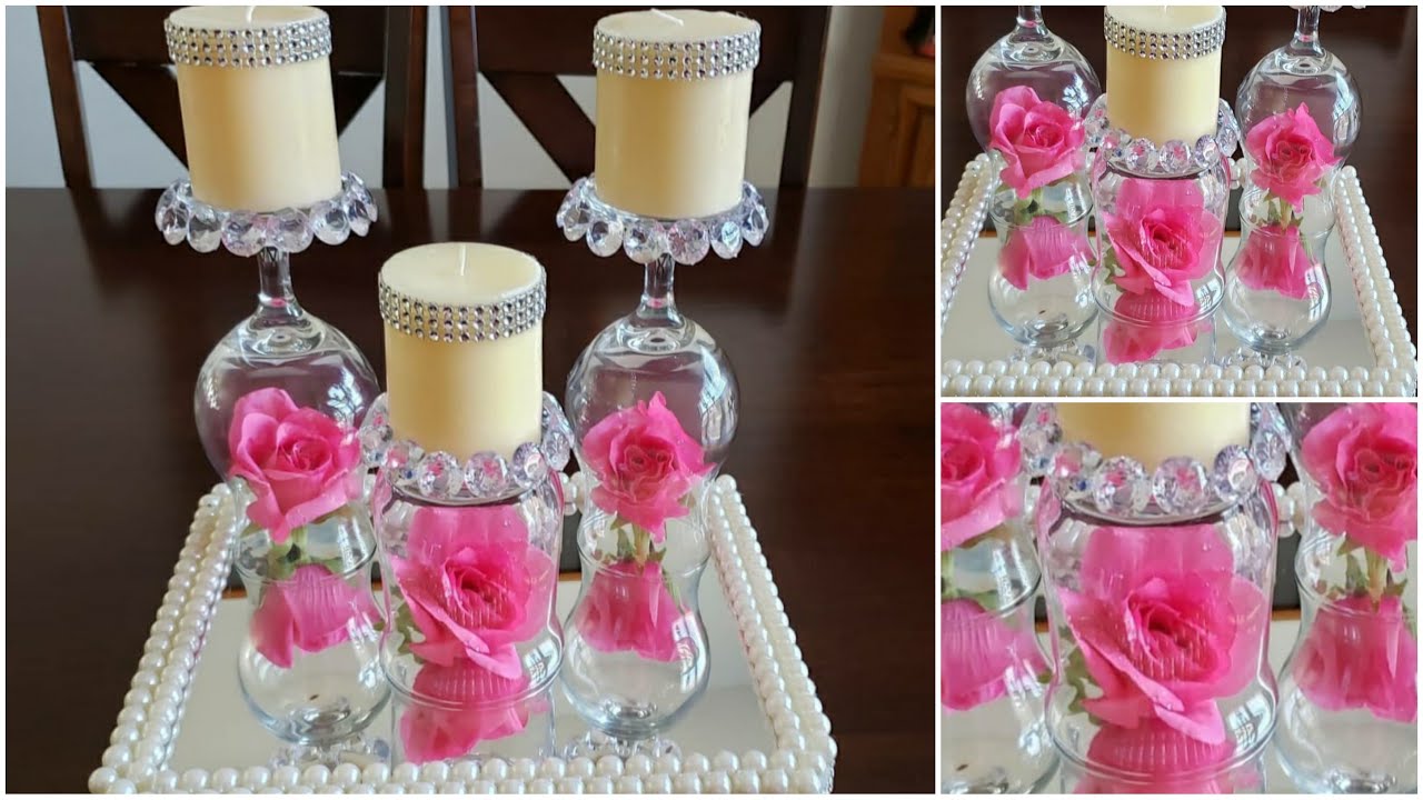 DIY IDEAS PARADECORAR CON COPAS- CANDELABROS CON COPAS 💐