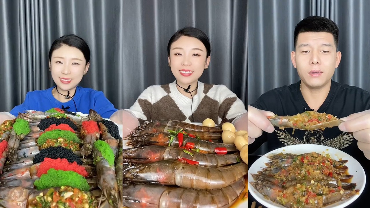 【MUKBANG】Filled fish roe shrimp + Thai shrimp + Filled shrimp🦐🐟🧄🍋🌶#Seafood#ASMR#yummy