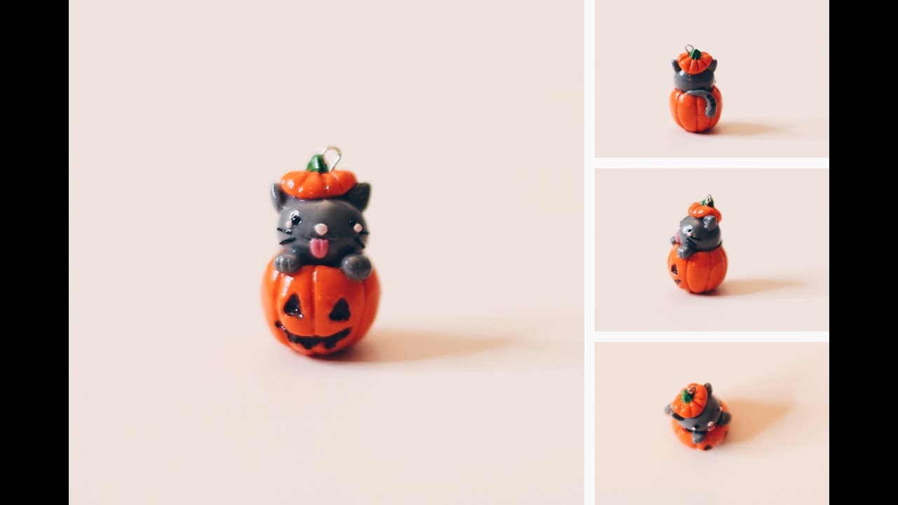 DIY CAT IN A PUMPKIN 🐱 👻 Halloween Polymer Clay Charm Tutorial