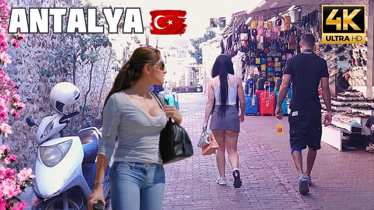Heat in Antalya on a Winter Day | Many Beautiful Girls on the Street  Walk in Turkey | 4k 60fps UHD