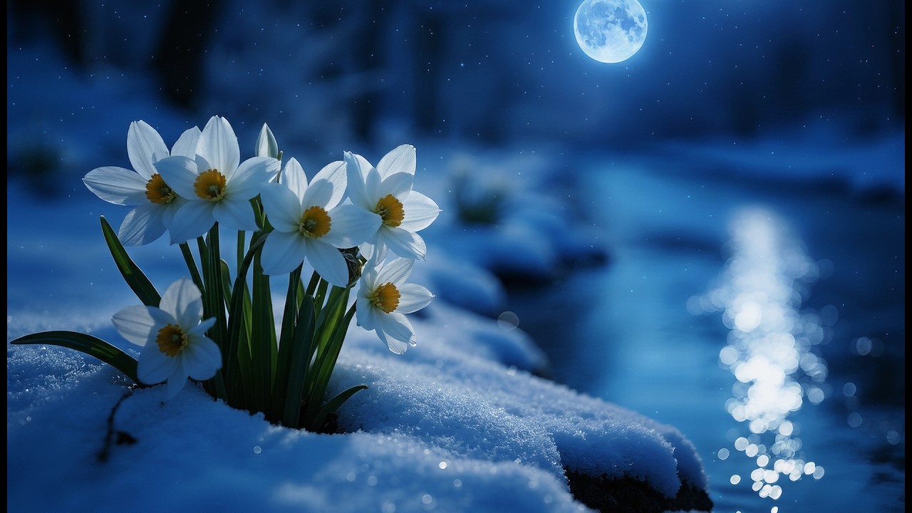 Spring Daffodils Under Full Moon 🌕 Deep Sleep Music with Moonlight Stream
