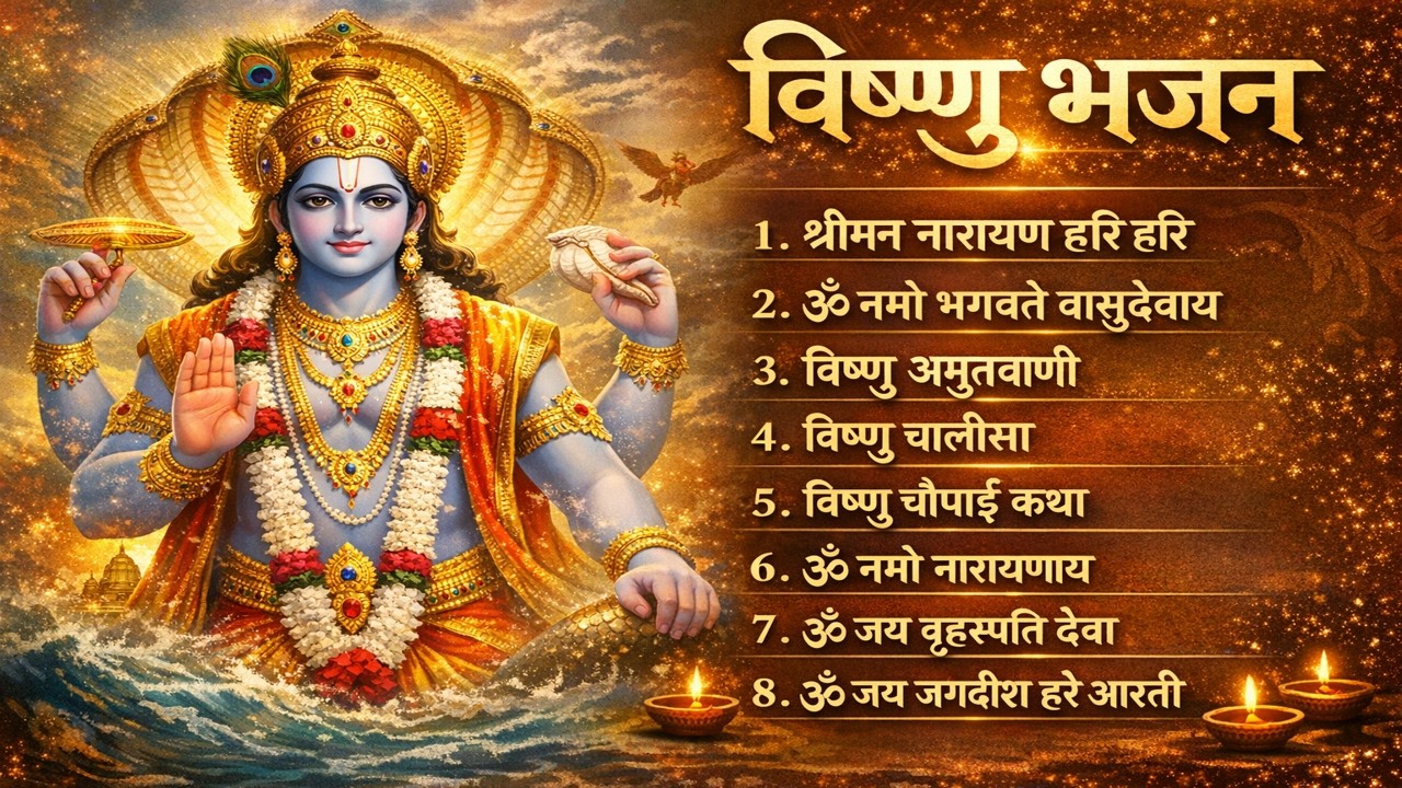 बृहस्पतिवार भक्ति भजन : ॐ नमो भगवते वासुदेवाय, श्रीमन नारायण हरि हरि, विष्णु अमृतवाणी व आरती
