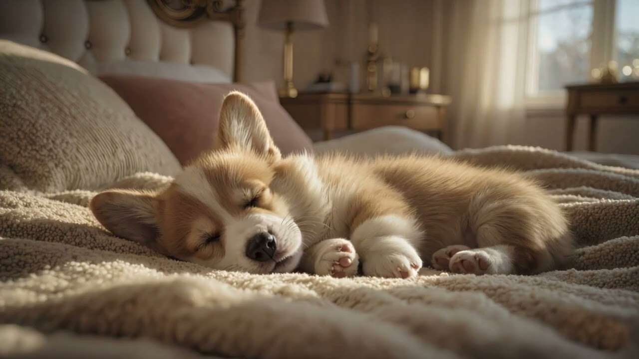 Golden Corgi Puppy Sleep Music – Luxury Rainy Night Ambience