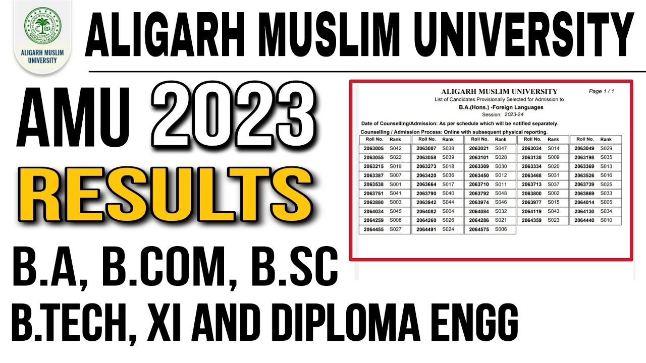 amu entrance exam results 2023 | class 11th diploma engg, BA, B.COM B.SC, B.tech etc | released date
