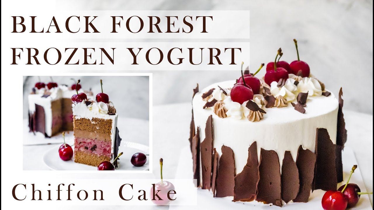 Black Forest Frozen Yogurt Chiffon Cake | Chocolate Chiffon Cake | Cherry Frozen Yogurt | 黑森林冻酸奶戚风蛋糕