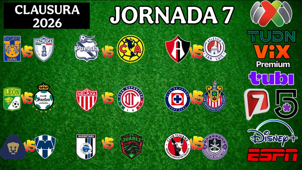 FECHAS,HORARIOS Y CANALES PARA LA JORNADA 7 DE LA LIGA MX CLAUSURA 2026