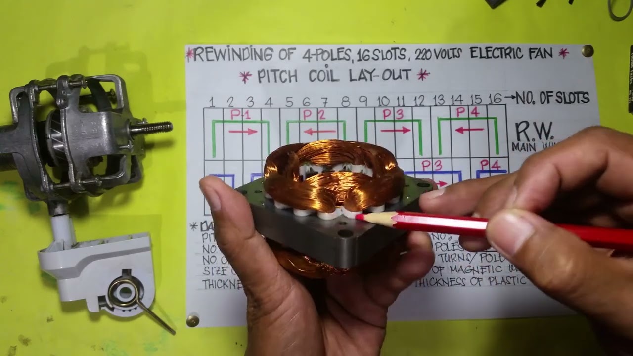 PART-1:REWINDING OF 4-POLES,16-SLOTS,22OV,ELECTRIC FAN