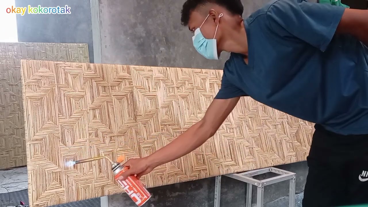 Plafon anyaman rotan natural motif segitiga random