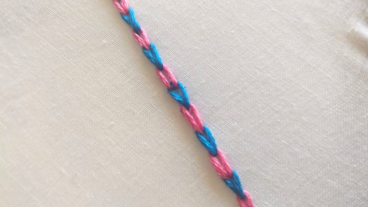 Double Colour Chain Stitch | Magic Chain Stitch Border - Hand Embroidery Stitches