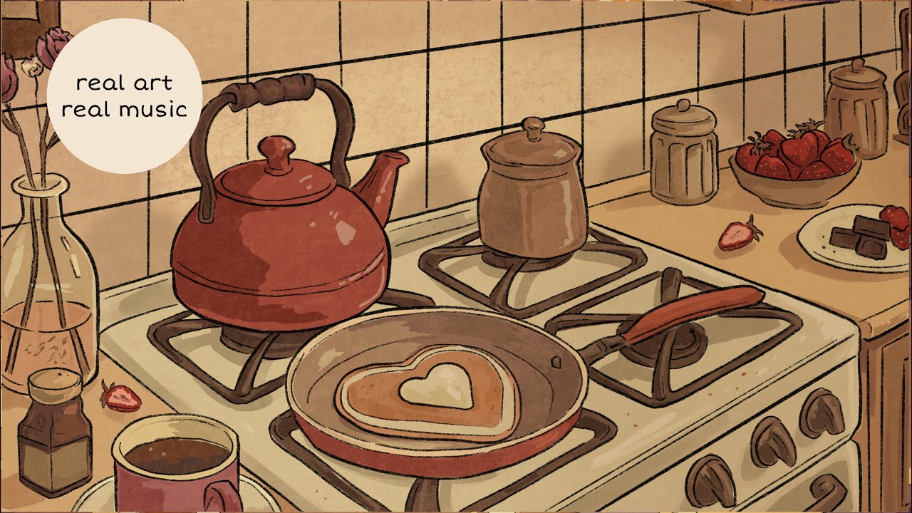warm romantic breakfast, pancakes and valentines, soft morning melodies playlist