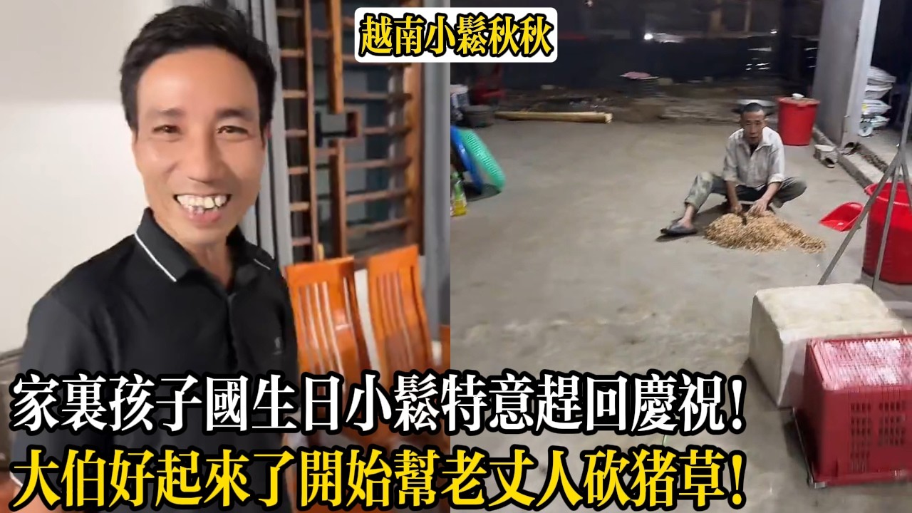 家裏孩子國生日小松特意趕回慶祝！大伯好起來了開始幫老丈人砍豬草！【小松秋秋生活日常】