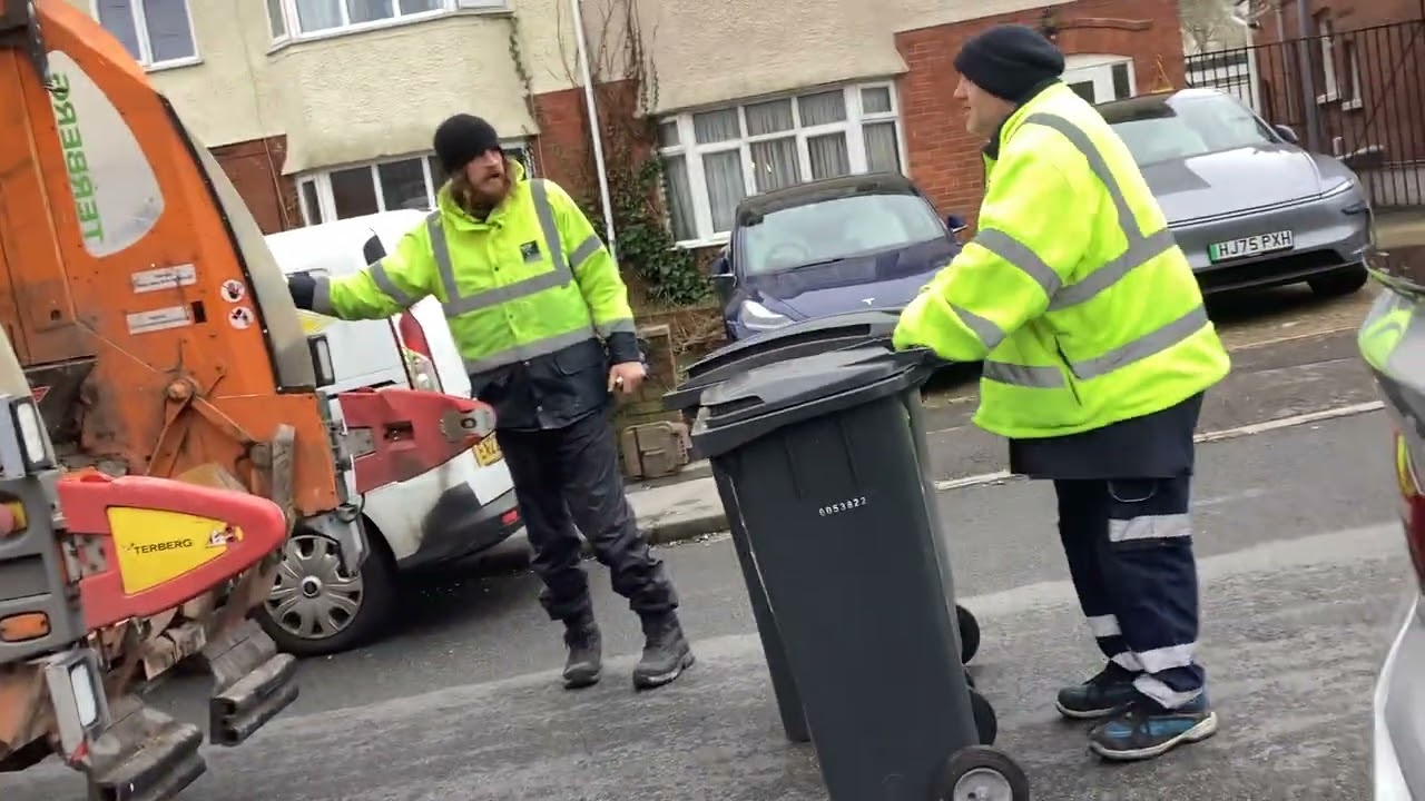 General Waste bin men emptying our refuse and recycling bin in Bournemouth 