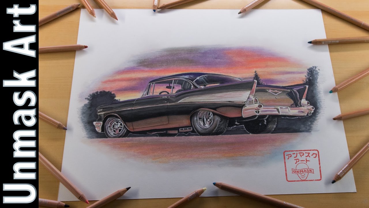 Drawing a 1957 Chevy Bel Air | Colored Pencil Drawing Time Lapse