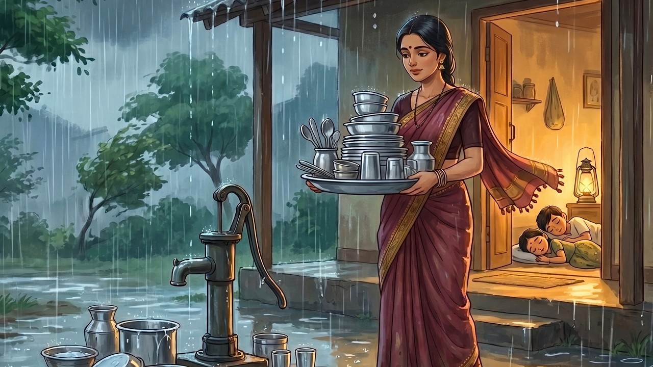 1990s Rainy Indian Village Life 🌧️ | Daily Routine of a Village Mother | Ghibli Style ASMR