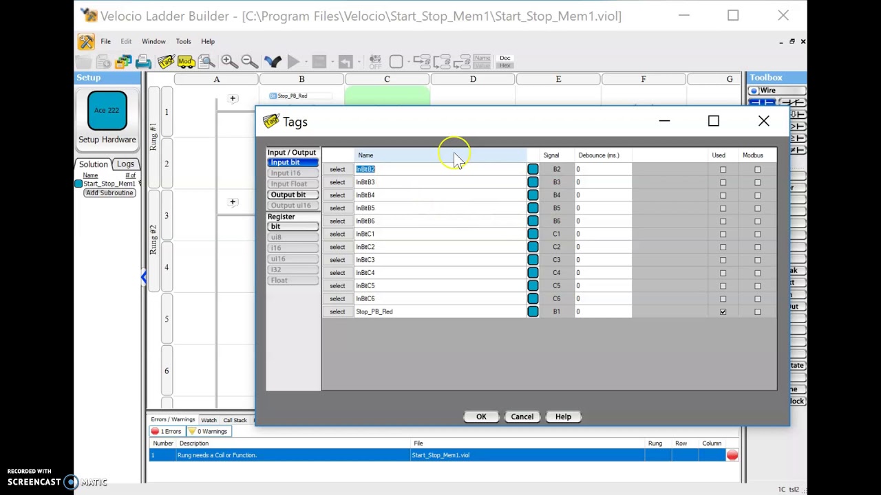 PLC Program-Start/Stop/Memory (Ace, Velocio)