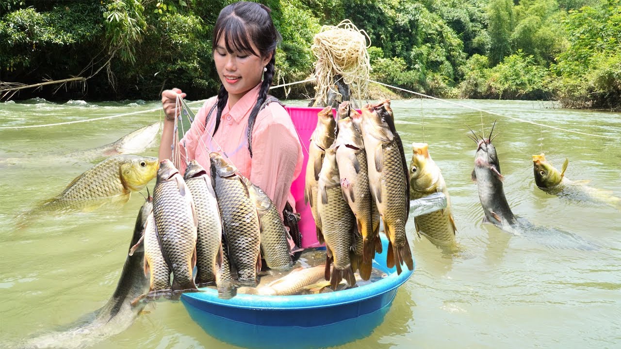 A simple way to trap wild fish using bamboo, catch a lot of giant fish