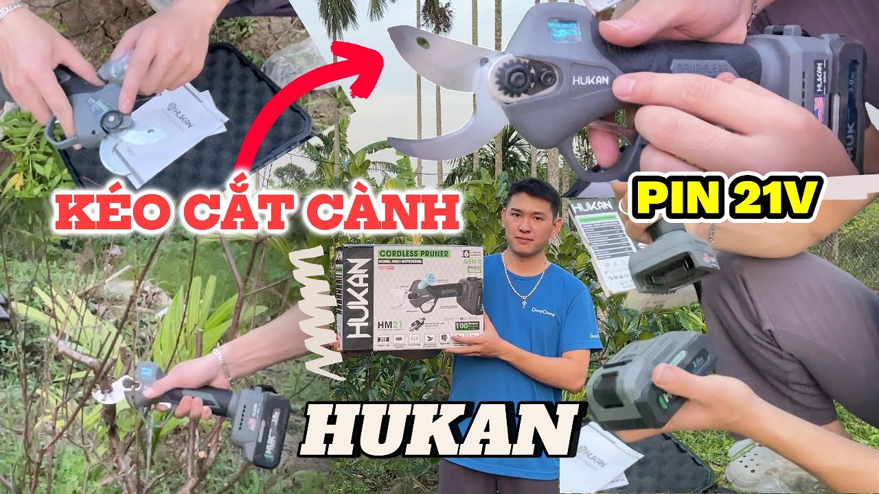 🇻🇳KÉO CẮT TỈA CÀNH CHẠY PIN 21V HÃNG HUKAN HK-PRBR4343L | LƯỠI CẮT DÀI 30MM - CẮT LINH HOẠT