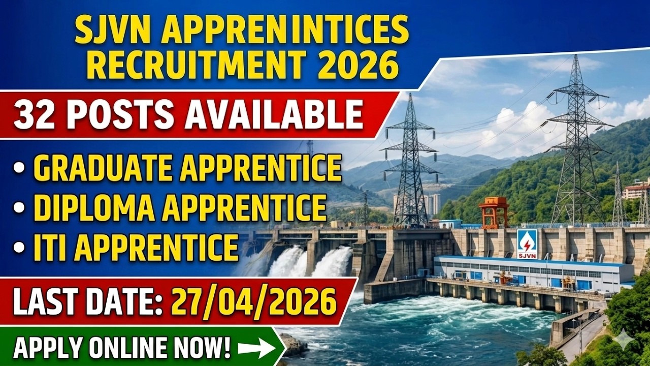 SJVN Apprentices Recruitment 2026 | Apply Online for 32 Graduate, Diploma & ITI Posts