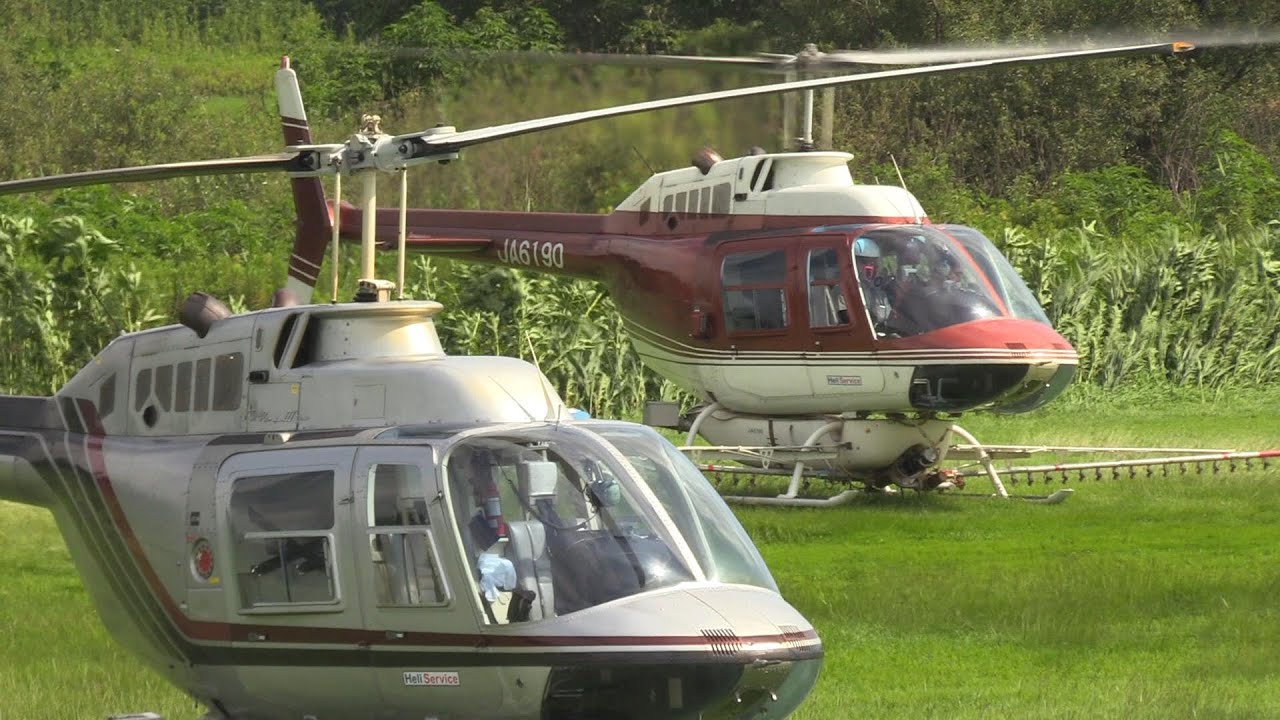 【2024へリコプター航空防除作業】206Bジェットレンジャー、AS350Bヘリコプター帰投 その1/Helicopter Crop Dusting in Japan.
